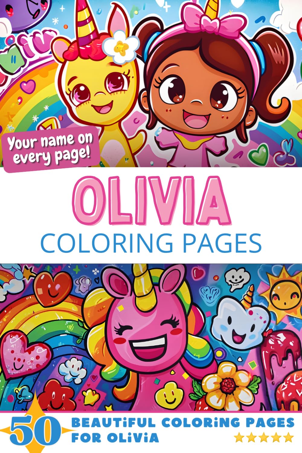 Olivia Coloring Pages: Wow-Effect! Your name on every page - Olivia coloring book - 6x9" - 50x Olivia coloring page - Fantastic Gift