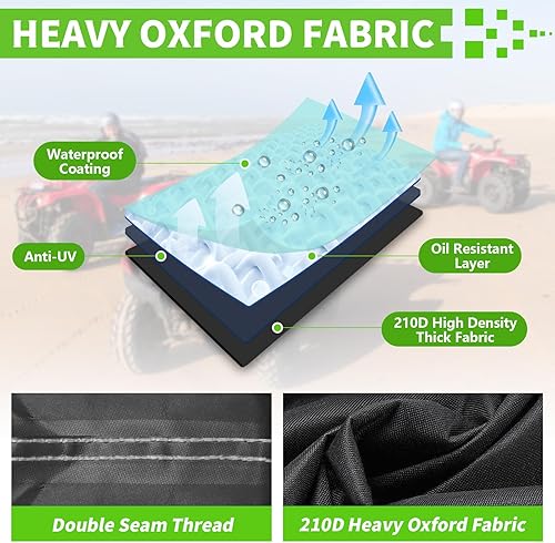 Miniatura 4 de COVERVIN Cubierta para cuatrimoto, resistente al agua, tela Oxford protectora de 4 ruedas para Kawasaki Honda Polaris Yamaha de 82 pulgadas (negro y