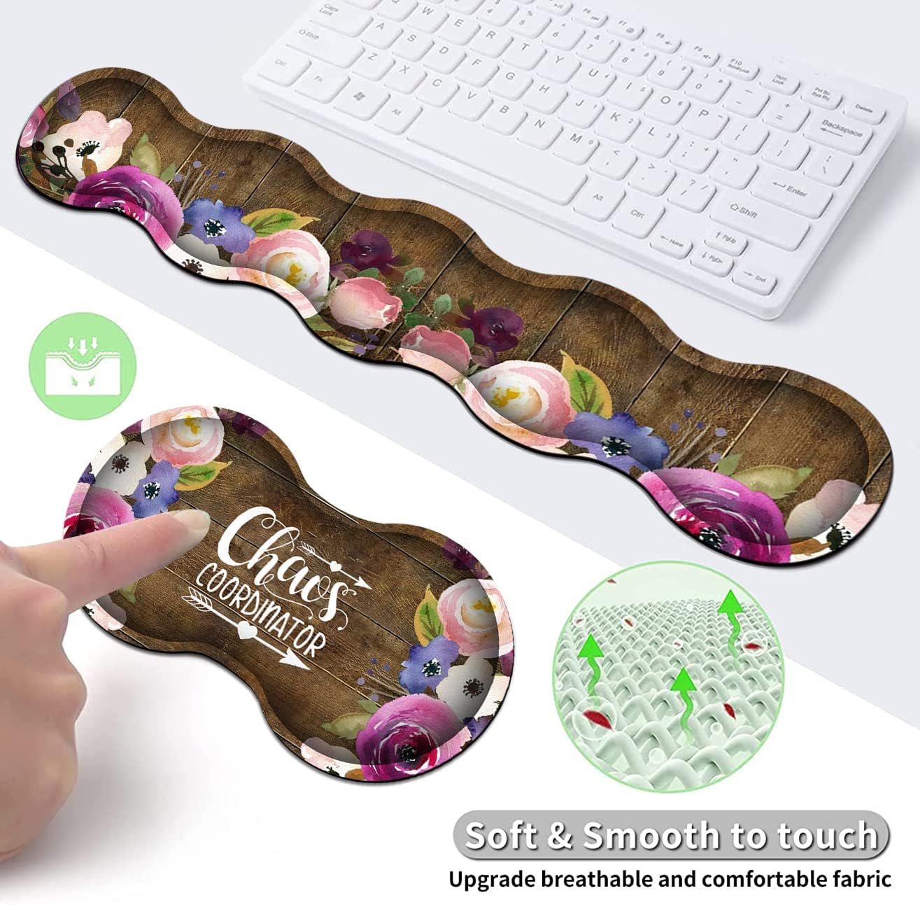 Mouse Pad Set,Large Gaming Mouse Pad + Keyboard Wrist Rest Support + Mouse Wrist Rest,31.5 x 11.8 in Extended Desk Mat for Office,Chaos Coordinator Quotes Vintage Watercolor Flora Desktop Decoration