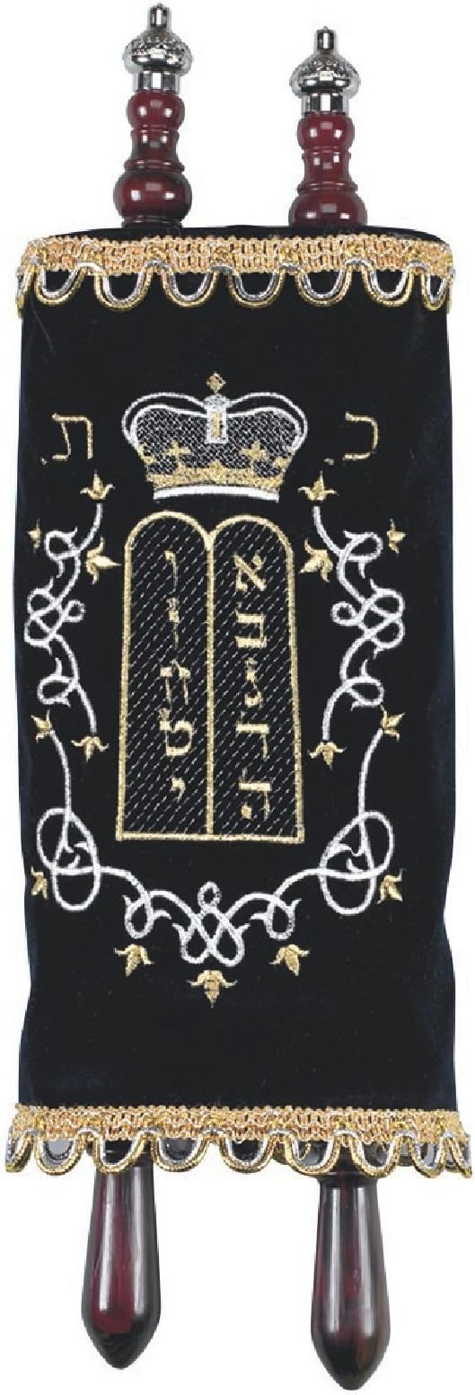 Children's Large Sefer Torah Navy Velvet with Torah Pointer Yad and Silver Crowns