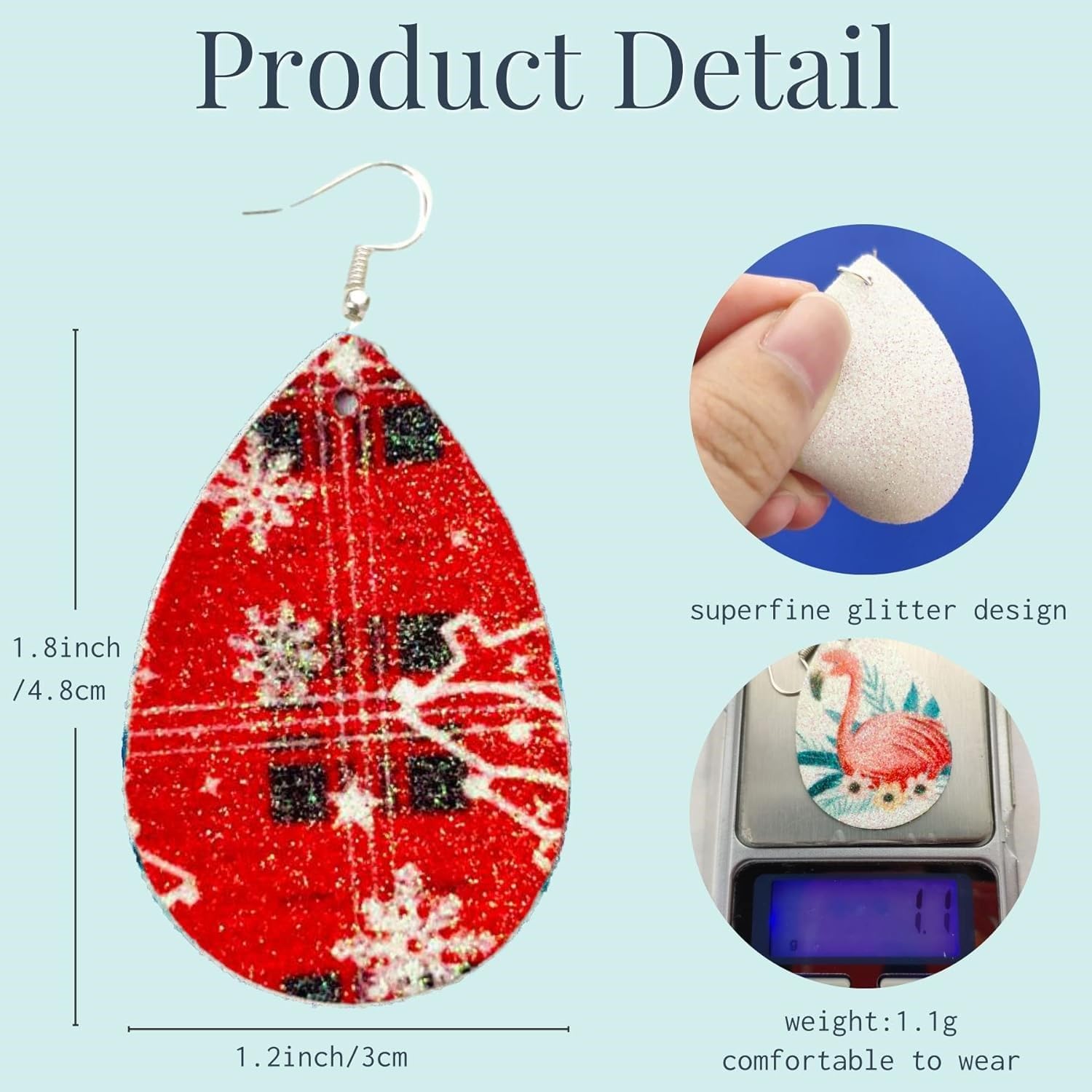 SHUANGART 60 Pcs Sublimation Earring Blanks Double-Sided Superfine Glitter Teardrop Shape, Unfinished Faux Leather Earrings with Sublimation Paper for Christmas DIY Jewelry Making (Christmas)