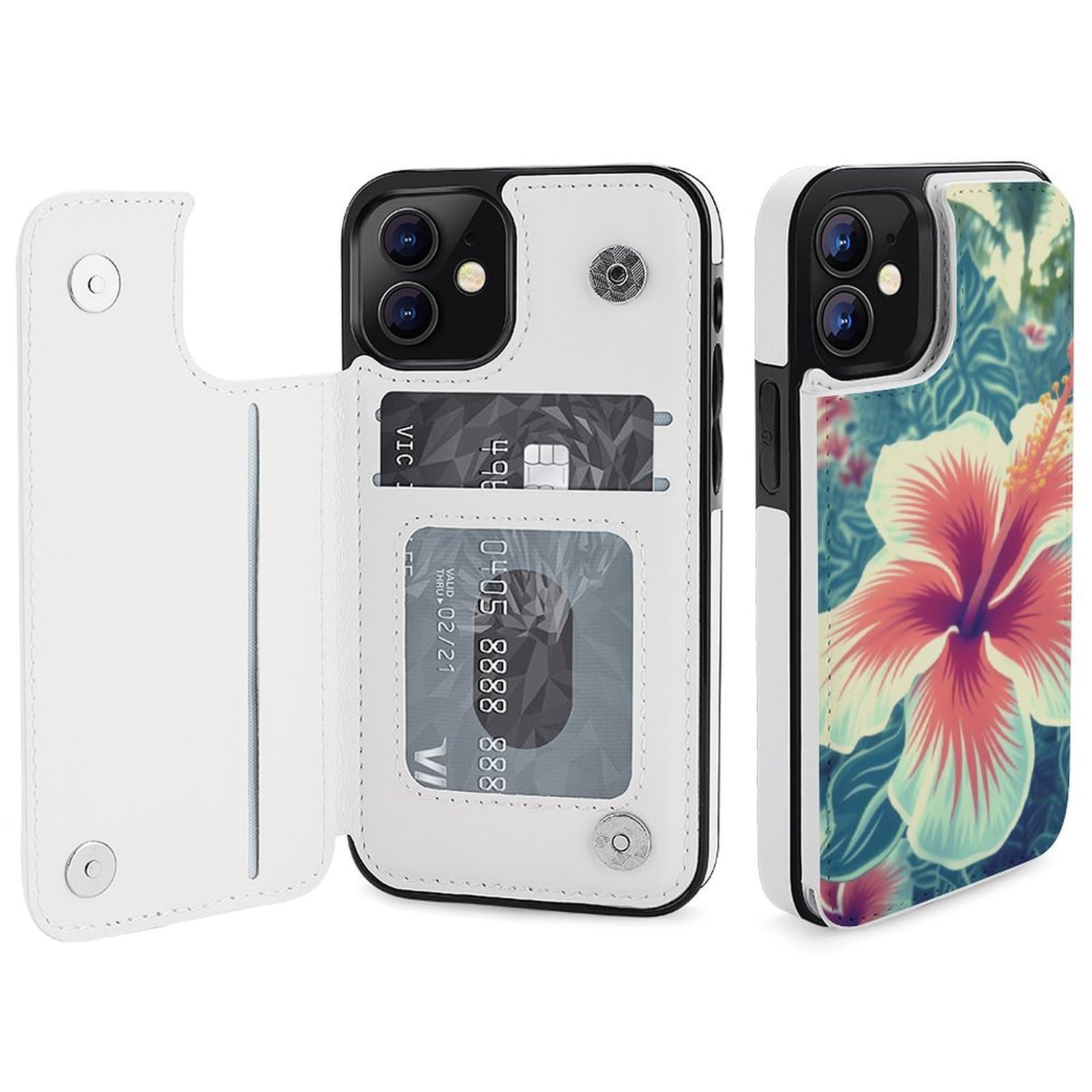 Fundas tipo cartera para iPhone 12, diseño de flores hawaianas, funda de piel con ranuras para tarjetas