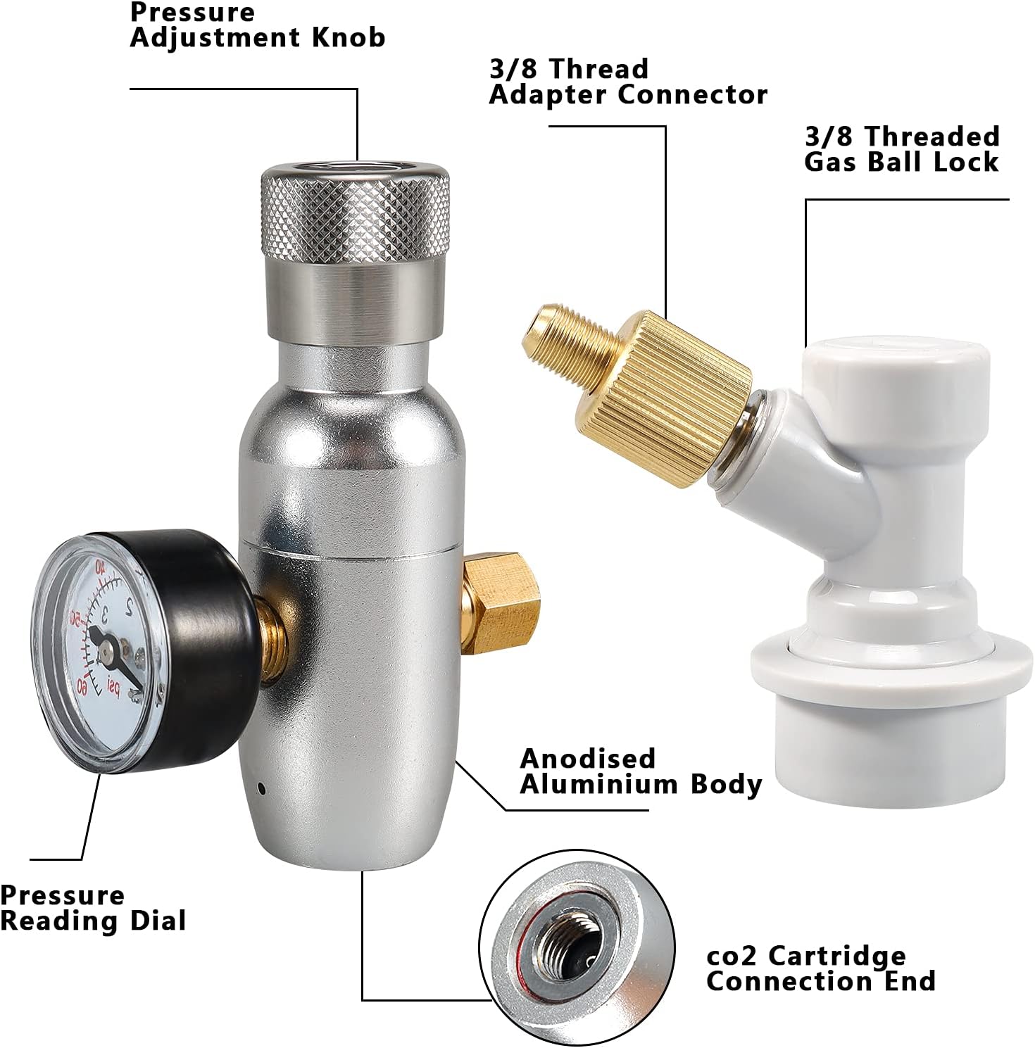 CO2 Mini Keg Charger Dispenser Cornelius Keg Mini Gas Regulator 0-60PSI