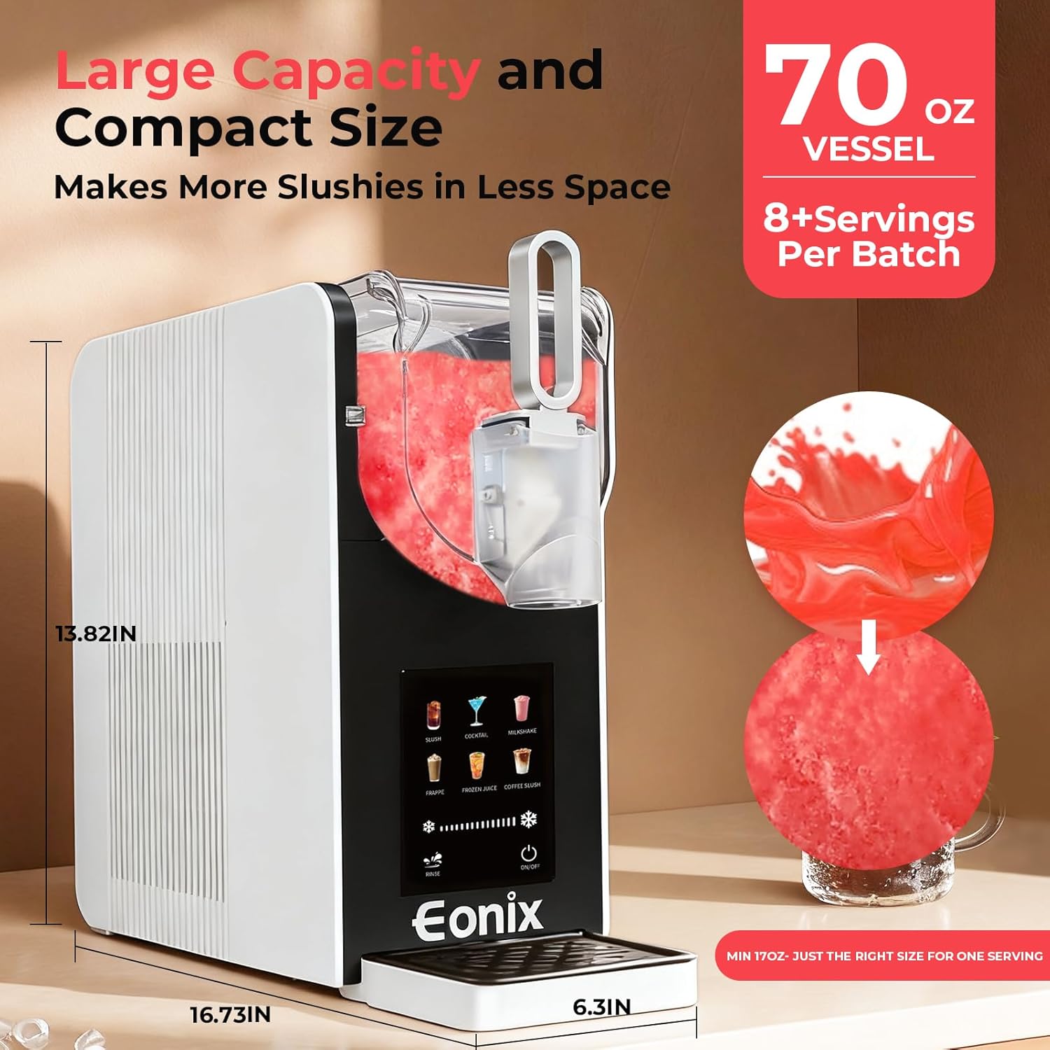 EONIX Slushie Machine for Home- No Ice Needed, 64oz Professional Drink & Slushy Machine with 6 Preset Programs,Auto-Clean,Frozen Margaritas, Frappés,Milkshake,and More