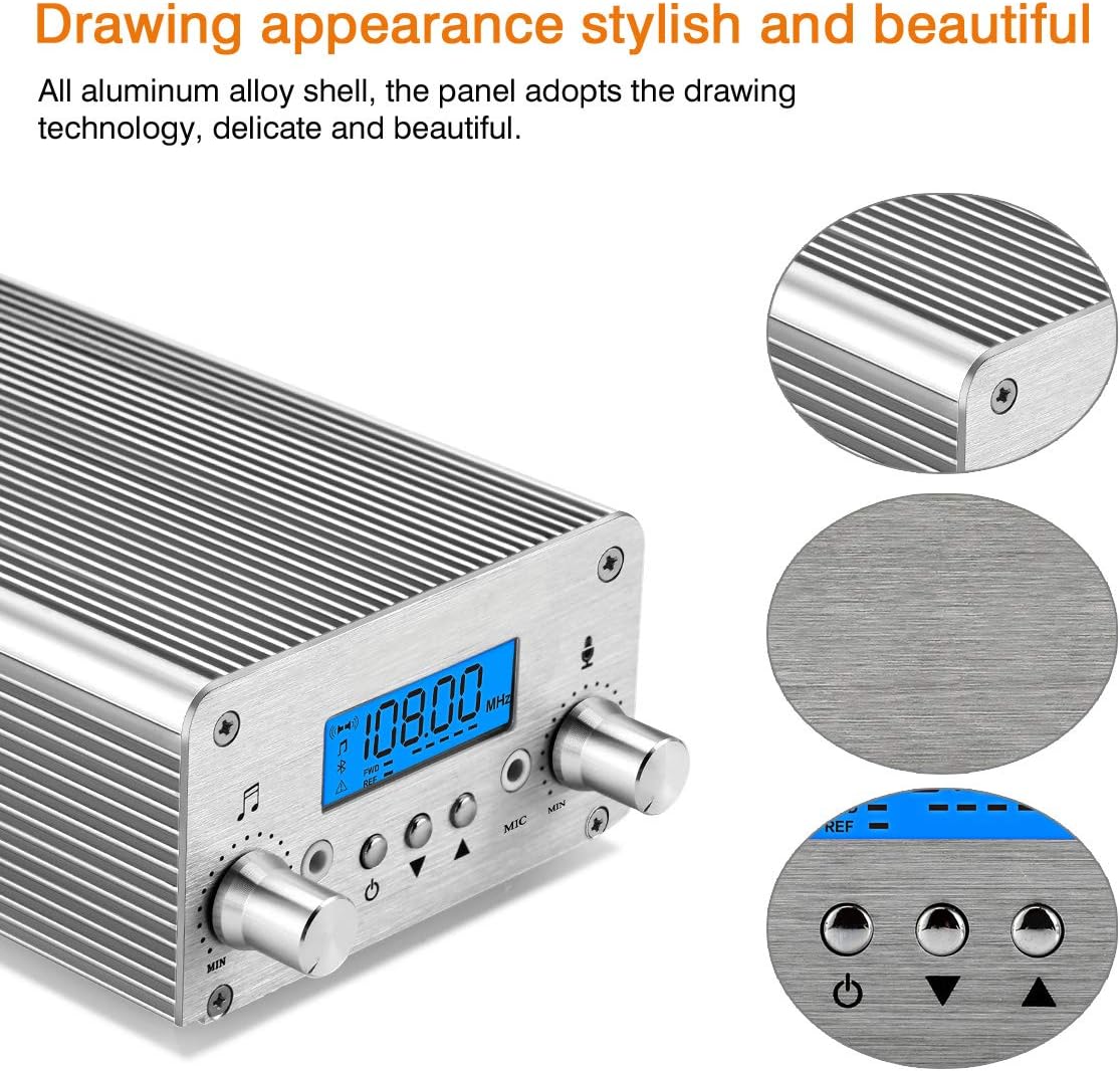Creative Product FM Broadcast Transmitter, Elikliv 76~108MHz 6W LCD Built-in PLL FM Transmitter for Church Radio Station Car Theater