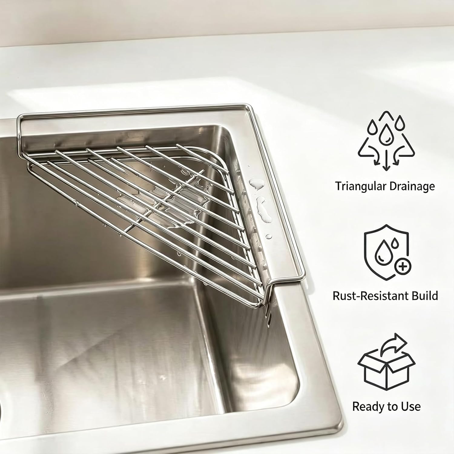 Stainless Steel Drain Shelf Triangular Sink Corner Organizer
