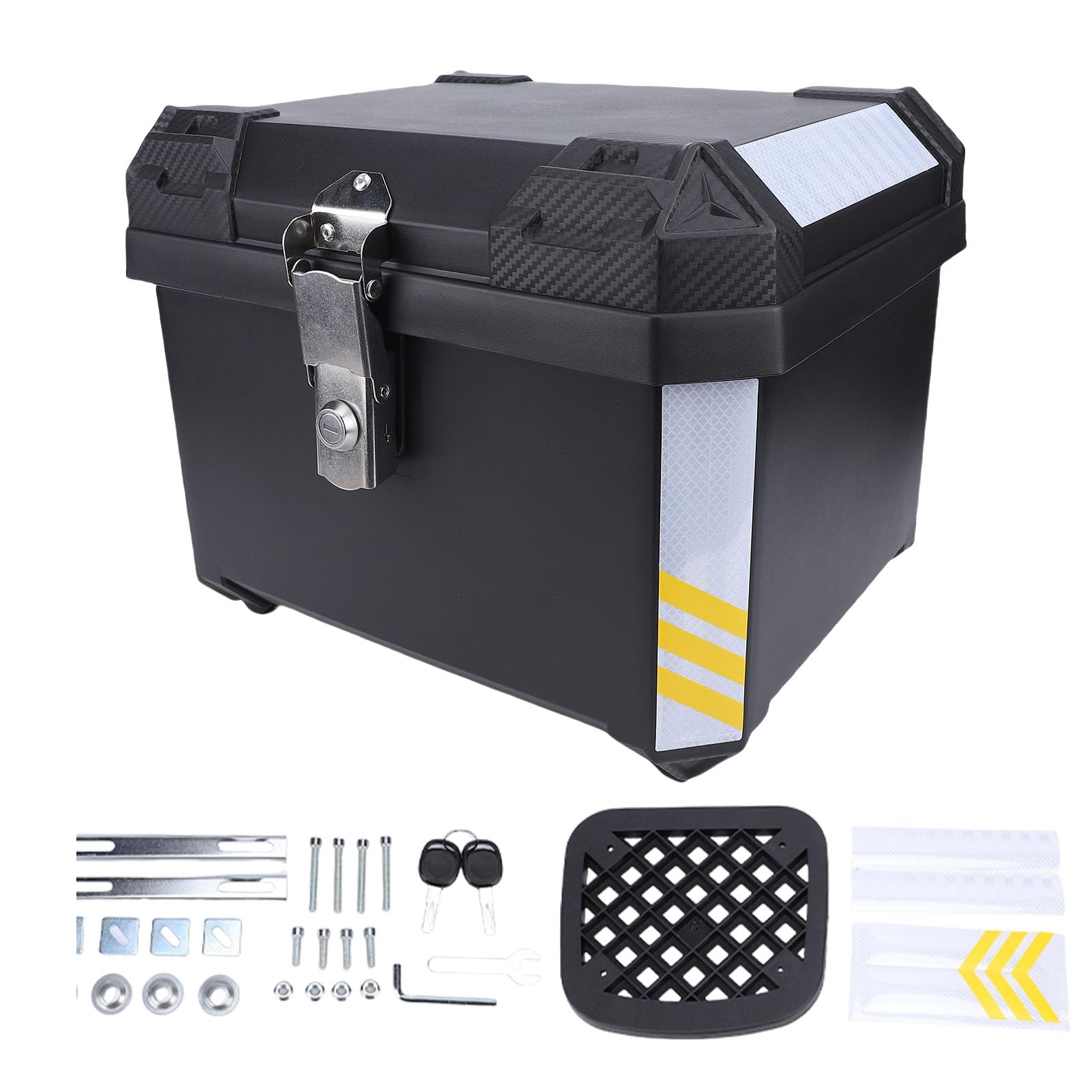 Luocute Bauletto per Moto da 45 Litri, Baule Universale in Plastica PP con Staccabile Resistente All'acqua, per Caschi e Deposito Bagagli