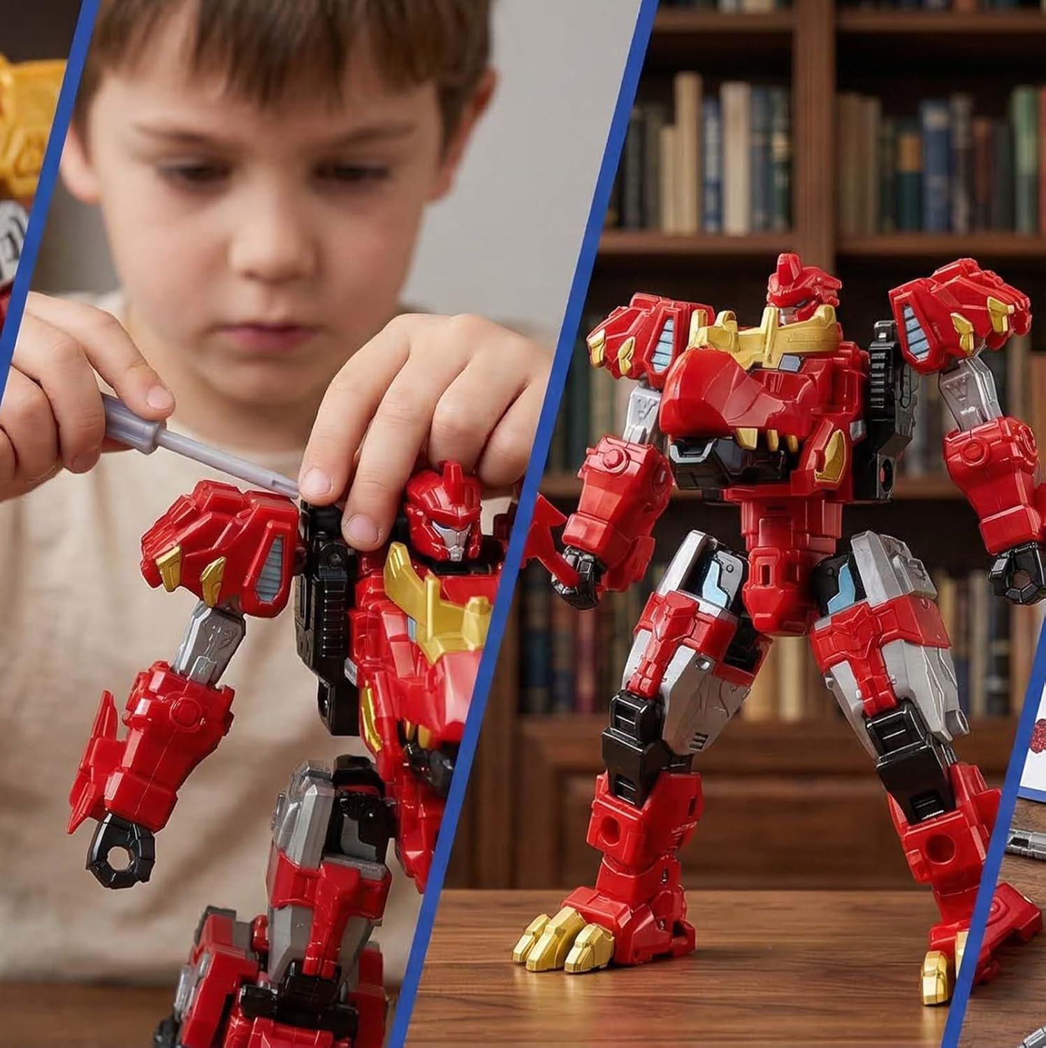 16'' Robot Dinosaur Transformer Figure Toys, 7IN1 T Eex Dinosaur Toy, Building Blocks Assembly Transformable Mech Dino with Flexible Joints, STEM Educational for Boys & Girls
