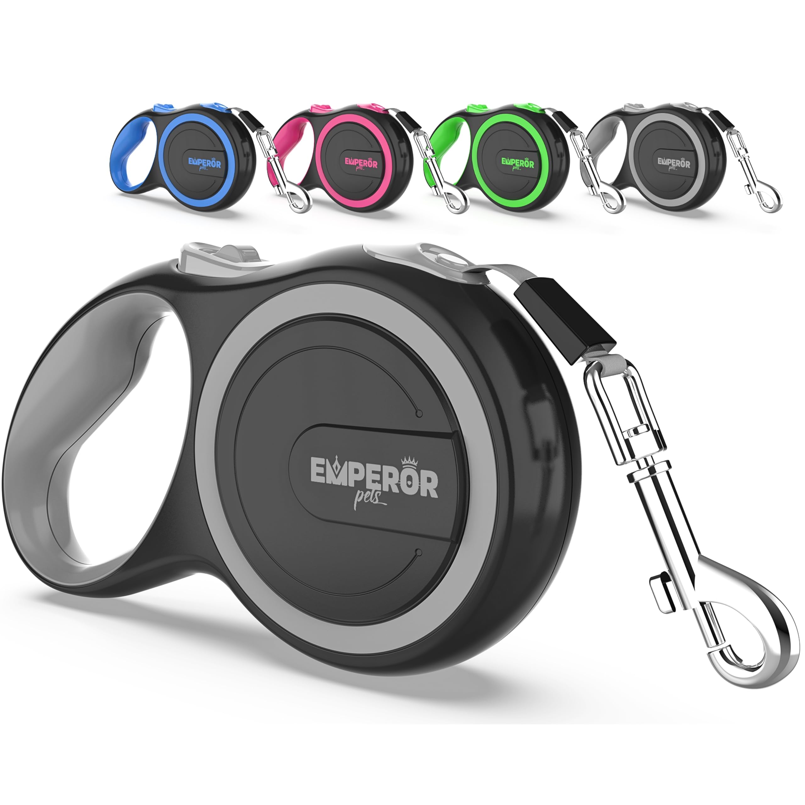 EMPEROR PETS 26 ft Retractable Dog Leash - Large Dogs Up to 110lb, Heavy Duty, Grey