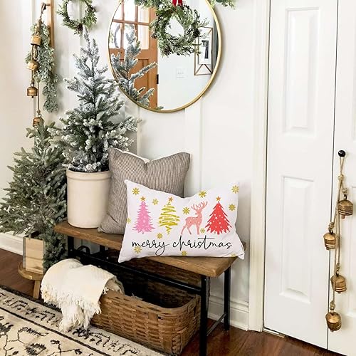 Miniatura 4 de Fundas de almohada de árbol de Navidad de 12 x 20 pulgadas, decoraciones de Navidad, fundas de almohada de Feliz Navidad, fundas de cojín de
