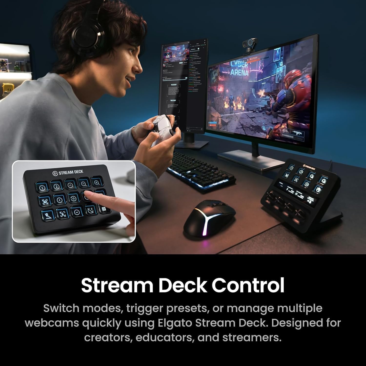 Insta360 Link 2 Pro-PTZ 4K Webcam with 1/1.3” Sensor, AI Tracking, Gesture Control, HDR, Directional Noise-Canceling Mic, Webcam for Laptop, Live Streaming, Gaming (with Tripod Selfie Stick)