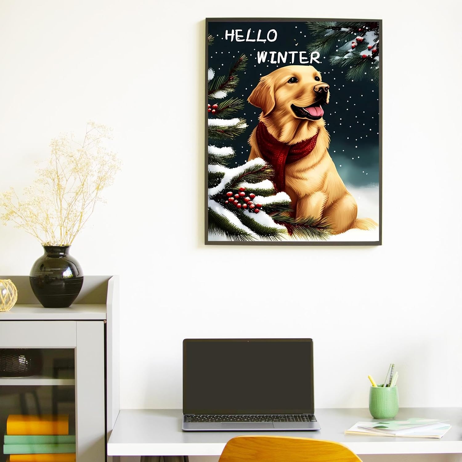 Worihut Full Round Diamond Painting by Number Kit Cross Stitch, Winter Dog DIY Full Round Diamond Art with Accessories & Tools,Wall Decoration Crafts for Home Wall Decor 12x18 Inch