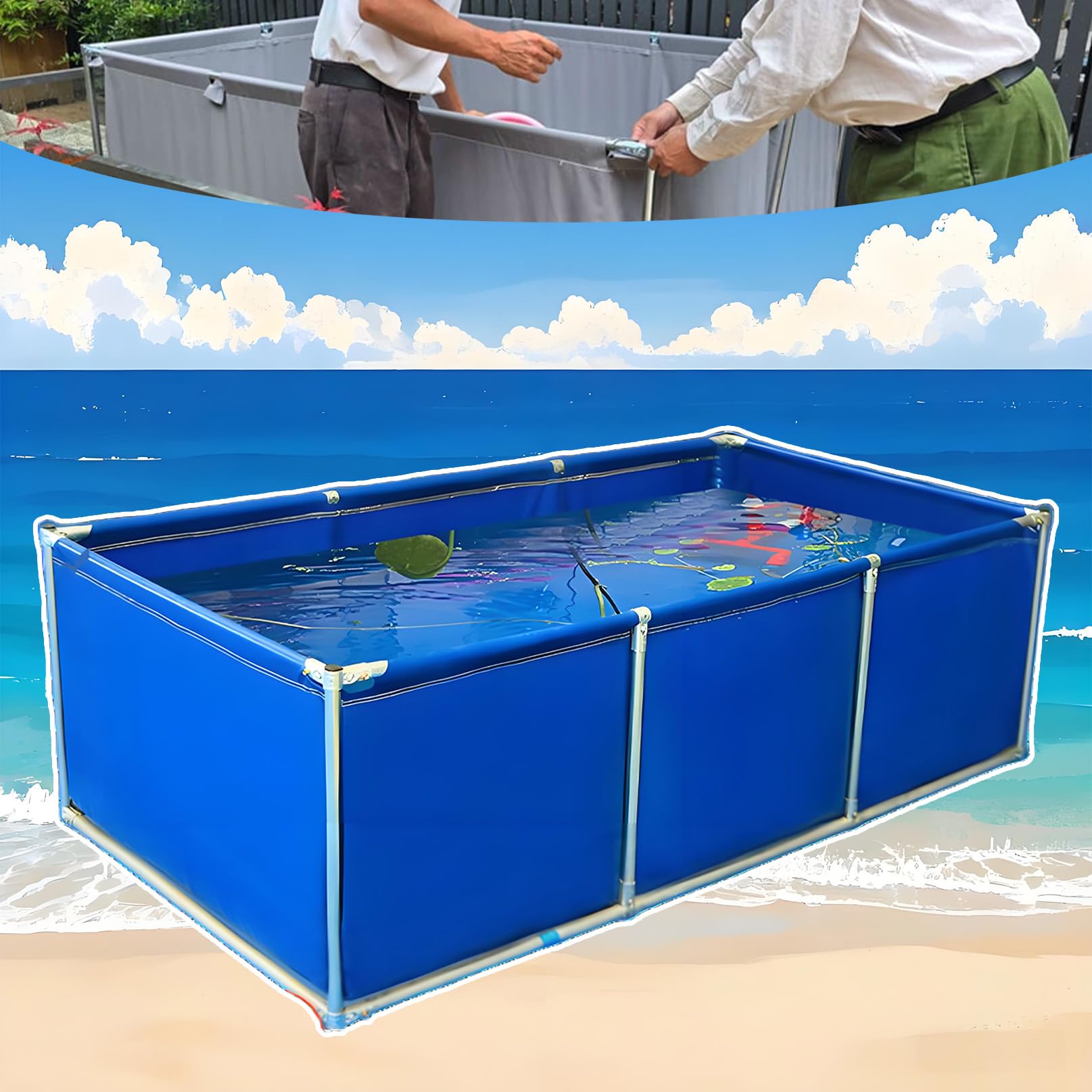 Bassin à poissons en toile résistante aux UV avec support (0,5 m) – Résistant aux rayures – Réservoir d'eau d'aquaculture pour jardin et arrière-cour – Parfait pour la pisciculture durable et