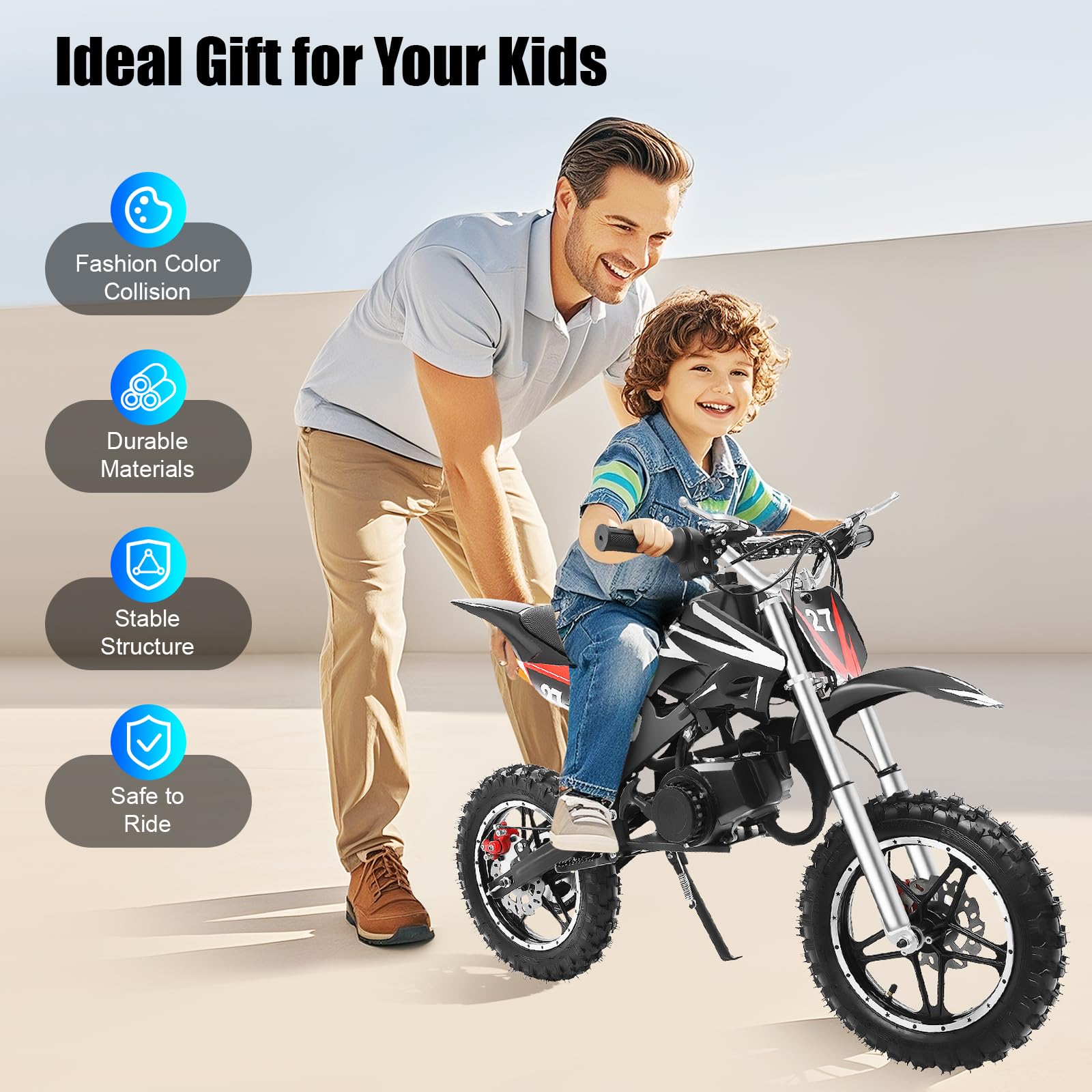 49ccm Kinder Dirt Bike Mountainbike 100KG Maximale Tragfähigkeit 10 Zoll Kinderfahrrad Cross Bike Für Straße/Gelände/Park (Schwarz)