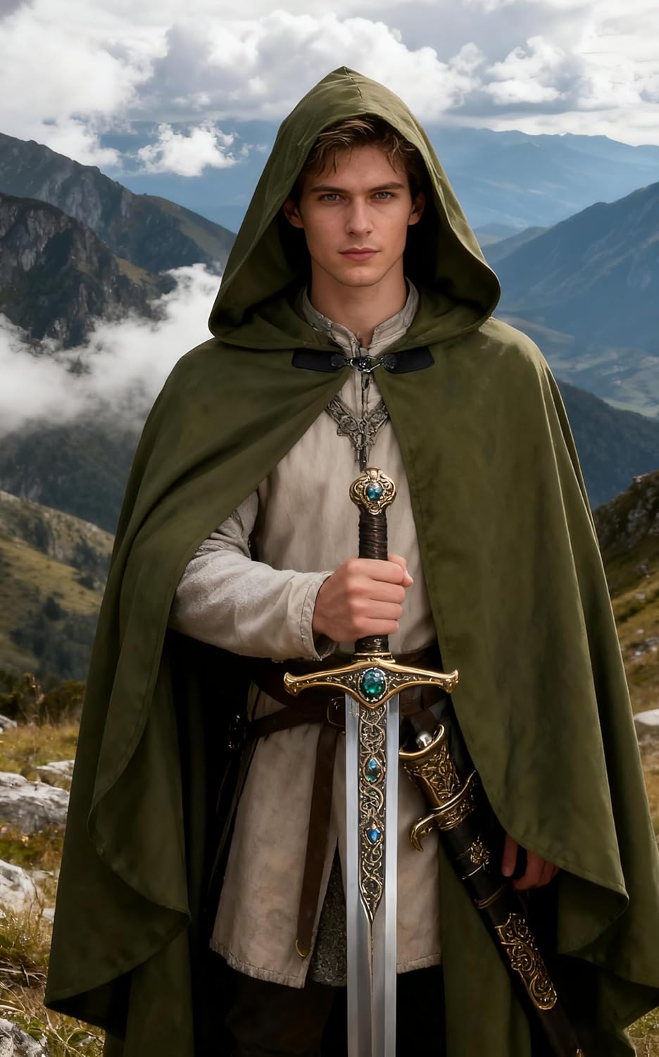 UQJE Medieval Cloak with Hood Halloween Renaissance Hooded Short Cape for Men and Women - Image 3