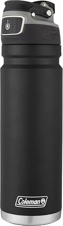Coleman Autoseal FreeFlow Stainless Steel Water Bottle, Black, 24oz