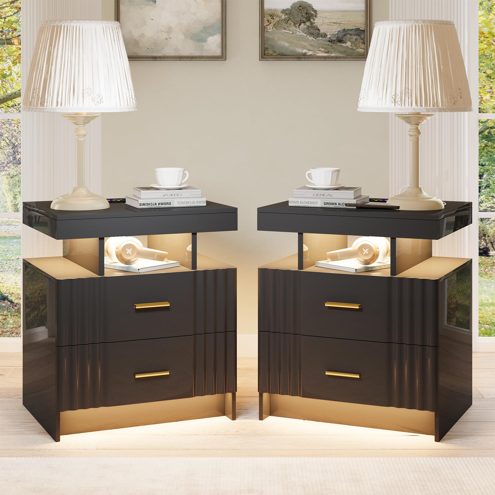 MDGC Nightstand with Wireless Charging Set of 2