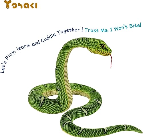 Miniatura 4 de YOHAKI Animal de peluche de serpiente, juguete de serpiente simulado grande lavable de 52 pulgadas, juguete gigante de peluche de imitación, regalo