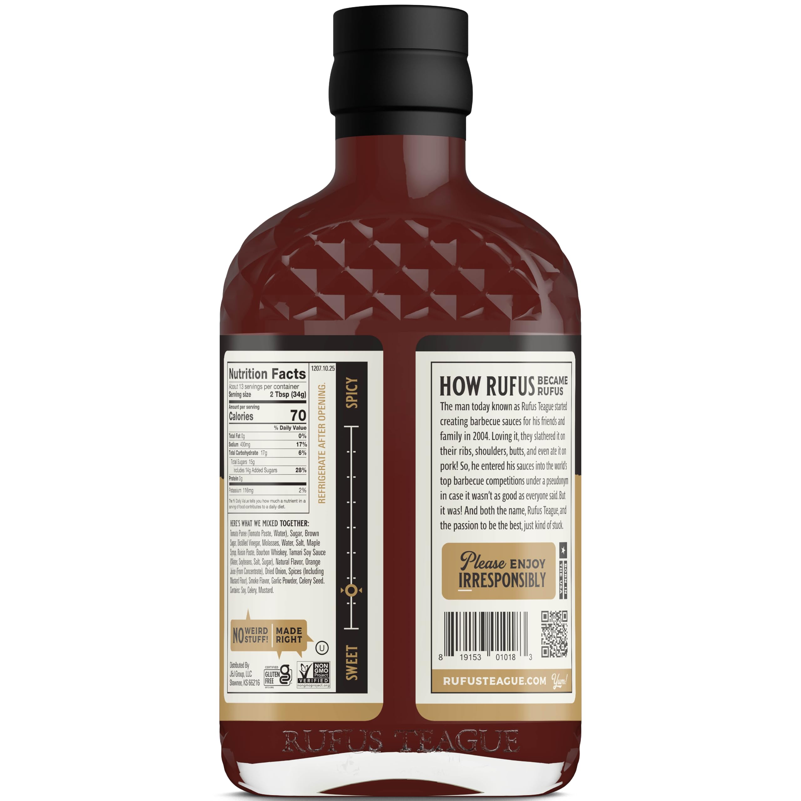 Rufus Teague Whiskey Maple BBQ Sauce (432 g) - Barbecue Sauce mit feinem Ahornsirup und Bourbon-Whiskey - glutenfrei & Non-GMO