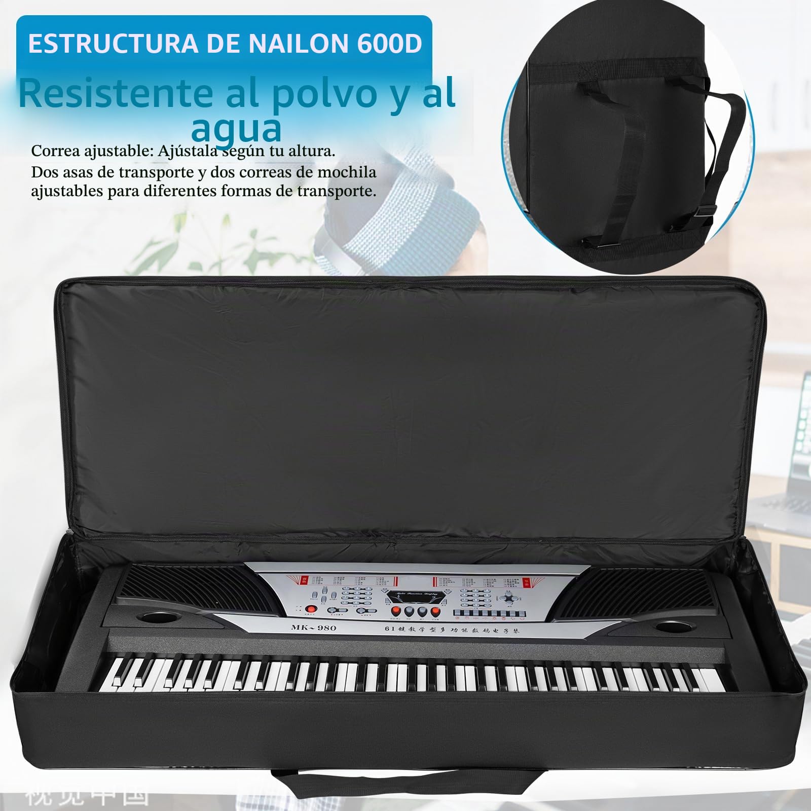 AKOZLIN Funda Acolchada portátil para Teclado de Piano eléctrico, 61-76-88 Teclas, Color Negro