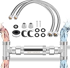 Replacement 304 Stainless Steel Bypass Valve Kit for Instant Hot Water Recirculation System, Includes Valve & 2 x 20 in PEX Supply Lines for Potable Water & Adapters & Teflon Tape