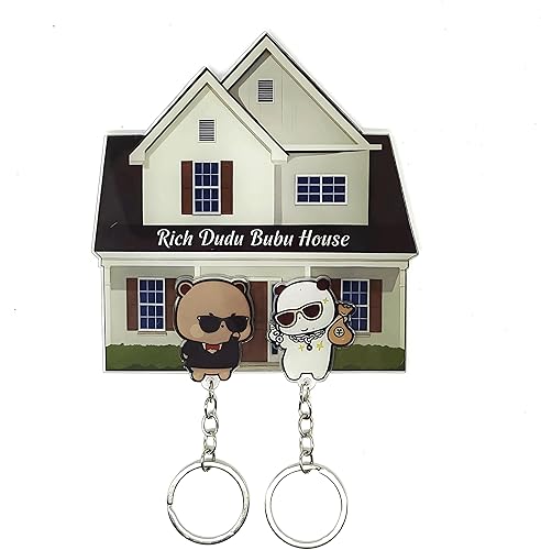 YOKUSHI Bubu and Dudu Couple Keychains Holder for Wall, Cute Bears Acrylic Key C