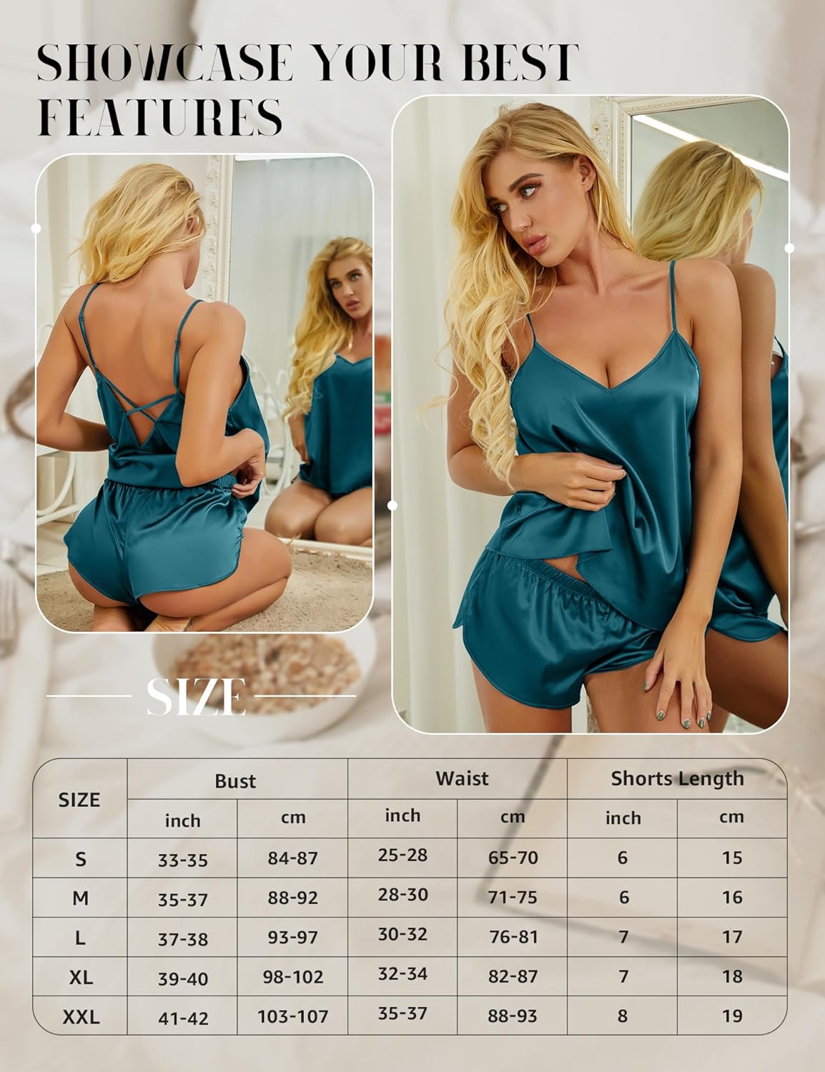 RSLOVE Women V Neck Satin Lingerie Pyjamas Set Sexy Cami and Shorts Set Nightwear 5 71wWIbpgBML. AC SL1500