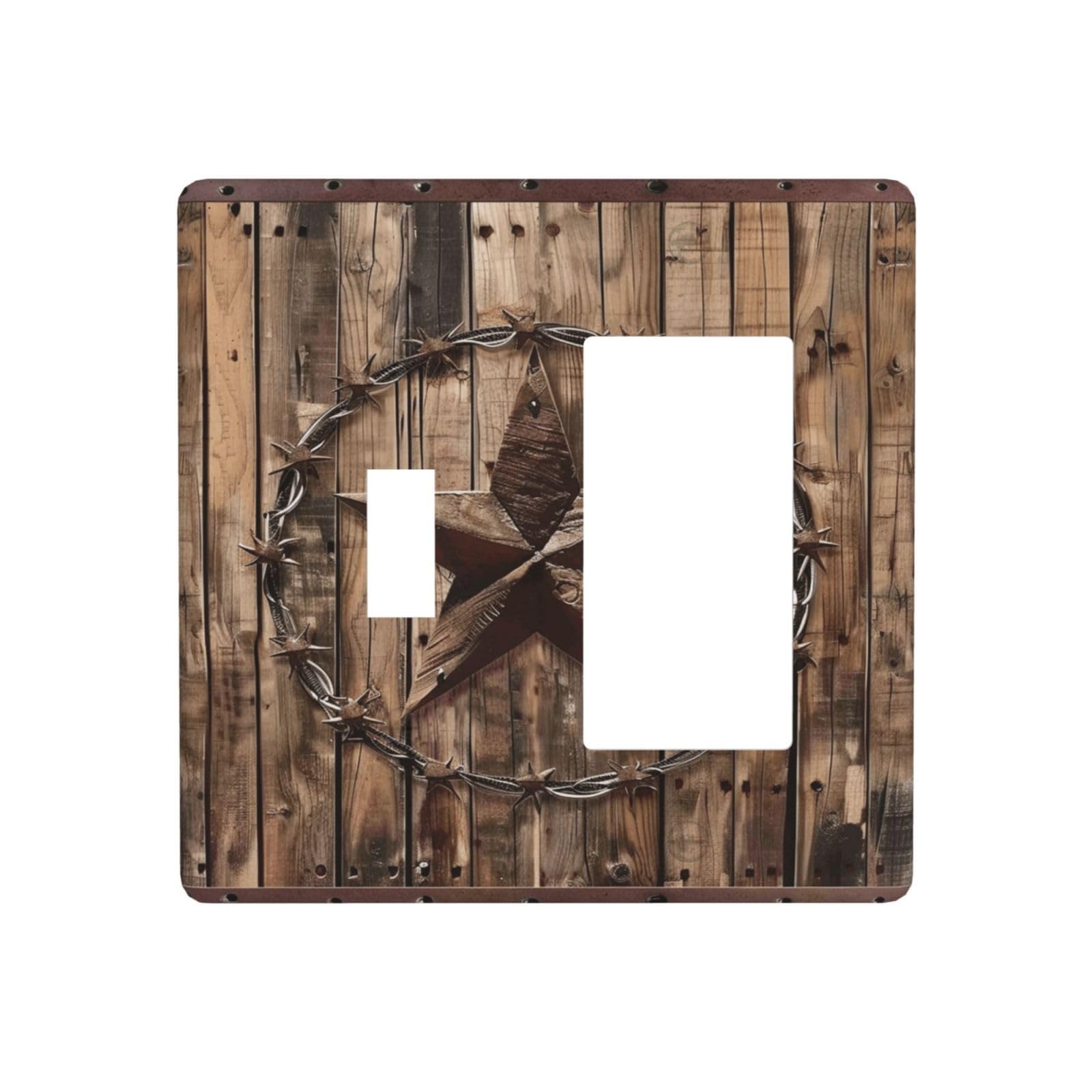 Copertura per interruttore della luce rustico Star Western Cowboy in legno 2 gang a levetta combo copertura presa a bilanciere piastre decorative per interruttori e coperture di presa per casa