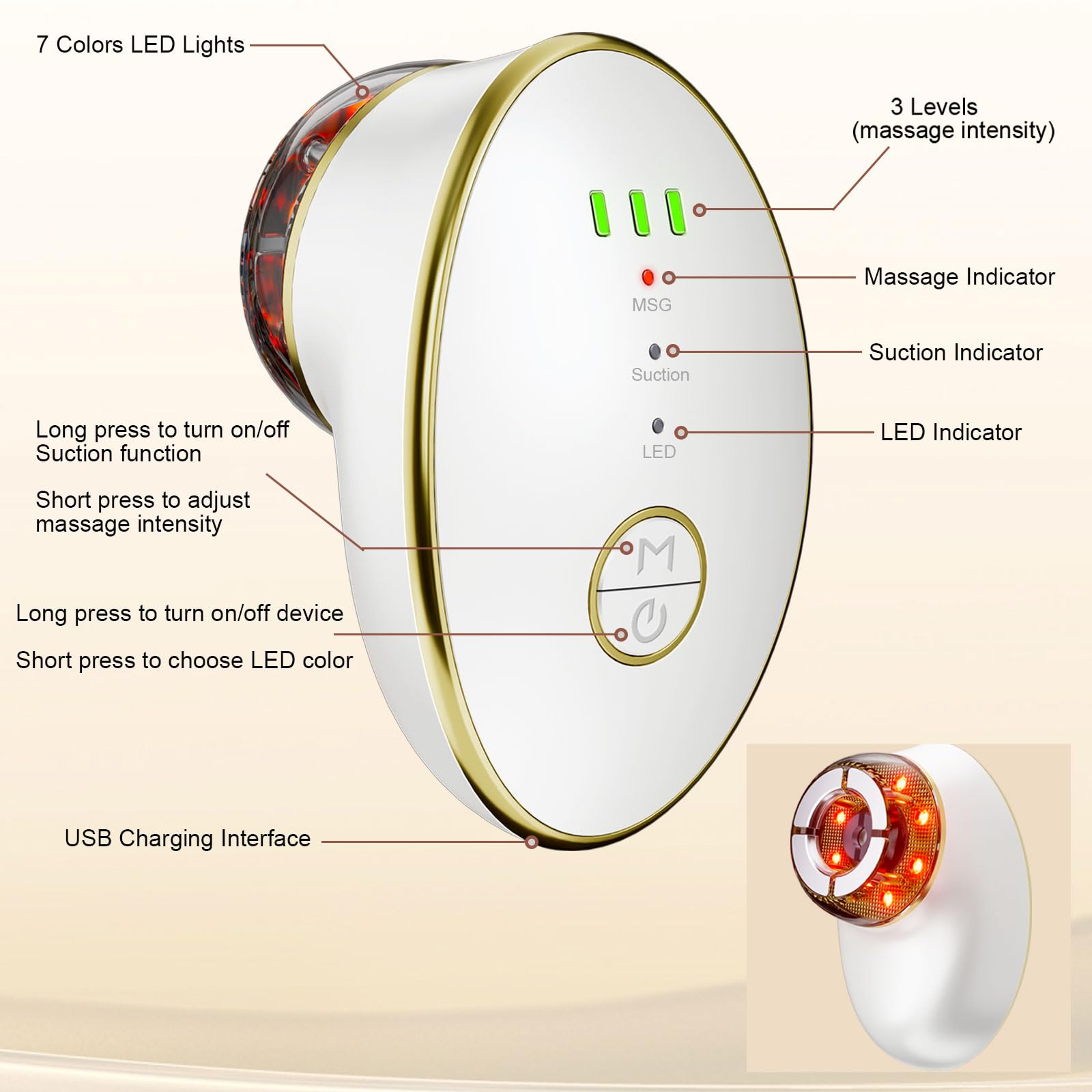 Juegos de terapia de ventosas faciales eléctricas, masaje facial Gua Sha 3 en 1, masajeador de drenaje linfático para cara, 7 colores reafirmantes, herramientas faciales suavizantes (blanco)