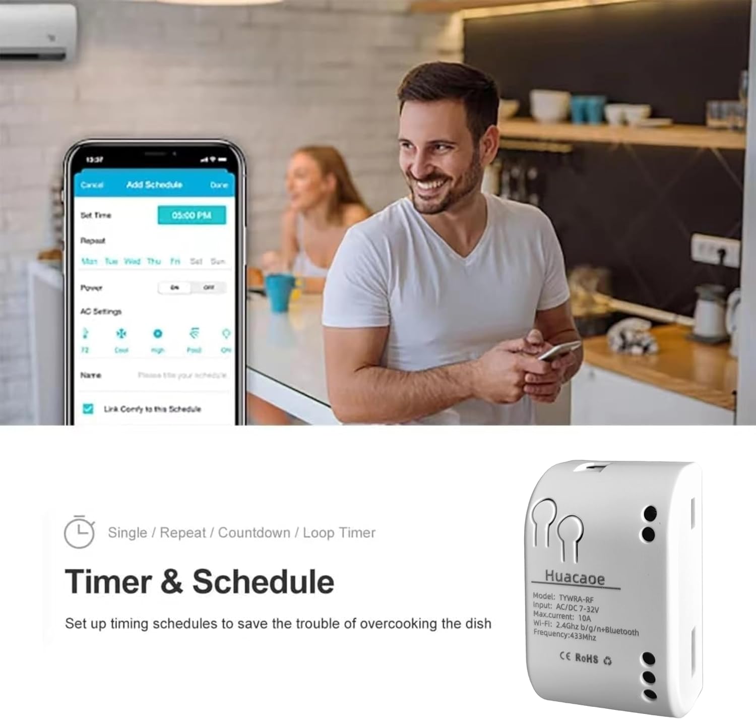 Screenshot of Tuya Smart Life app showing timer and schedule settings