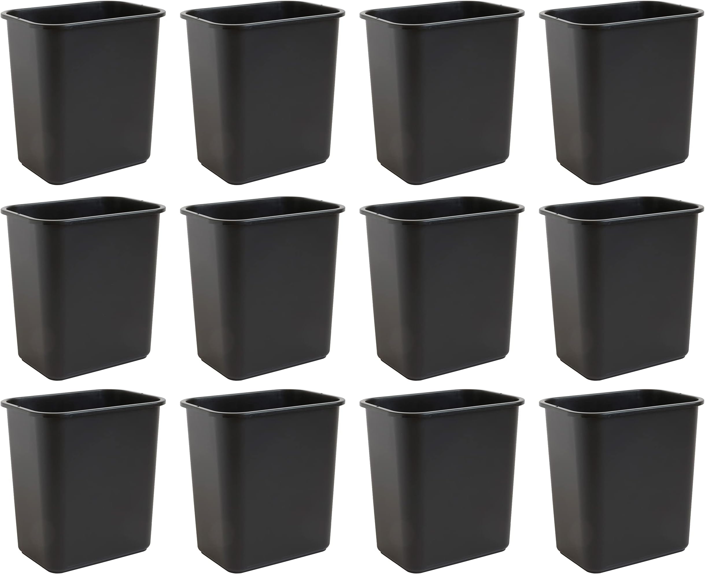 7 Gallon / 28 Quart Space Saving Trash Wastebasket, Fits Under Desk and Small, Narrow Spaces in Commercial, Kitchen, Home Office, and Dorm, Easy to Clean, Black (Pack of 12)