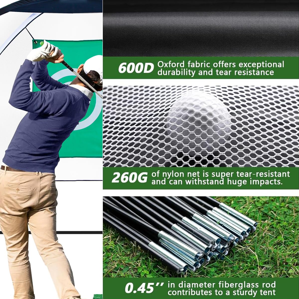 OYE Red de golf con objetivos de entrenamiento de swing y bolsa de transporte, 320 x 180 x 195 cm, red de golf con diana