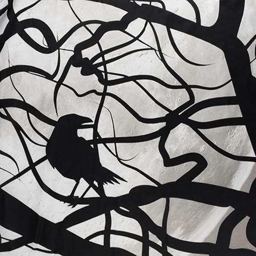 Miniatura 8 de EOBTAIN Cortina de ducha de cuervo de Halloween, terror, murciélagos y cuervos en árbol muerto en la noche oscura, cortina de ducha para baño,