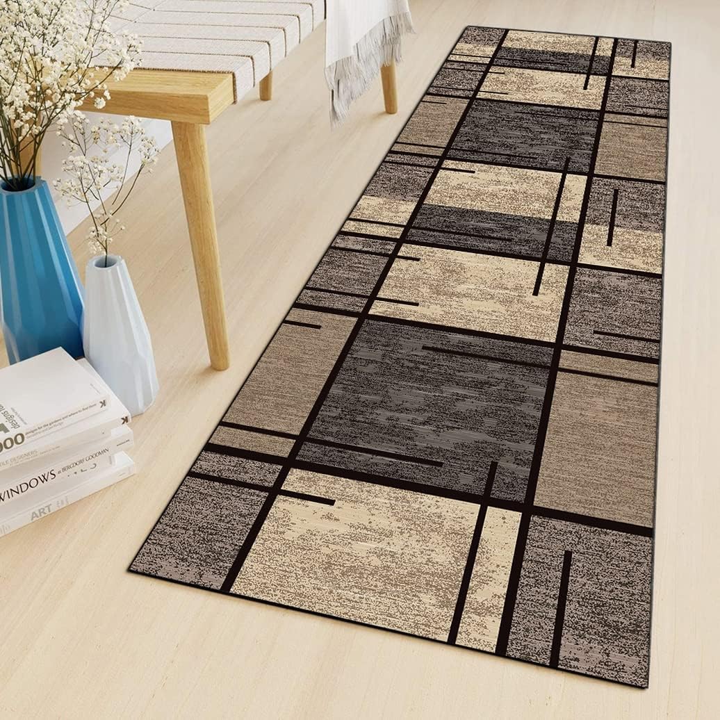 Runner Rugs for Hallway Brown 2'X2' Geometric Non-Slip Washable Kitchen Long Carpet, Indoor Corridor Short Pile Entrance Decor Mat