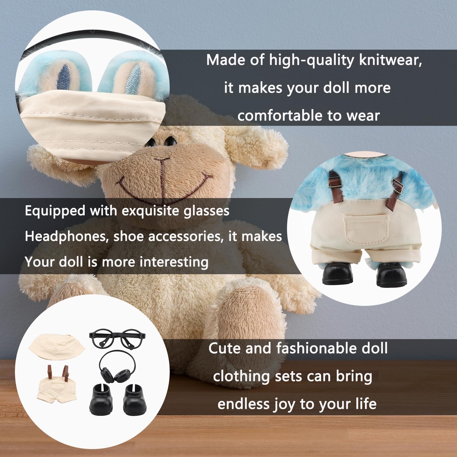 Doll Clothers for Labubu Doll Outfits Set for 17cm Labubu, Pop Style Costumes Accessories for Labubu Dolls Figures (Beige - Image 3