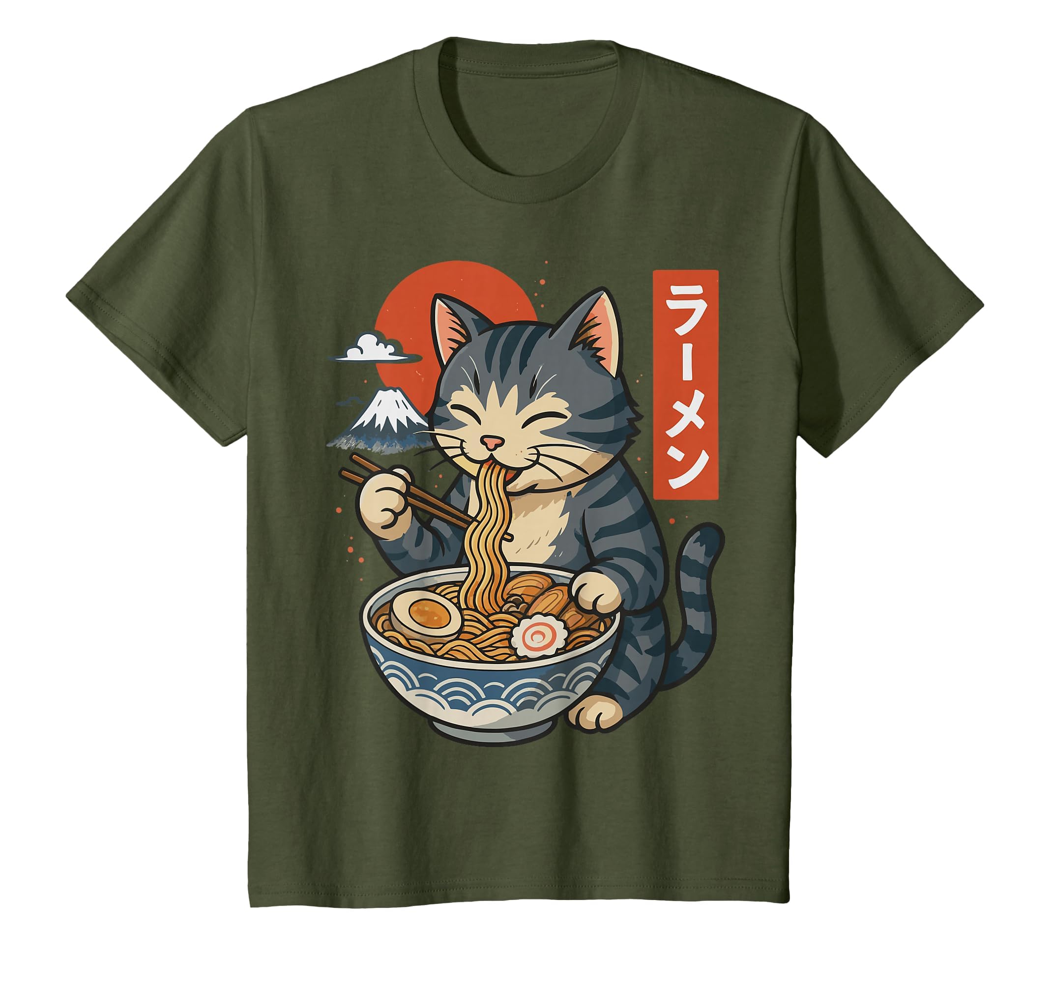 Anime Cat Eating Ramen Retro Kawaii Ramen Cat T-Shirt