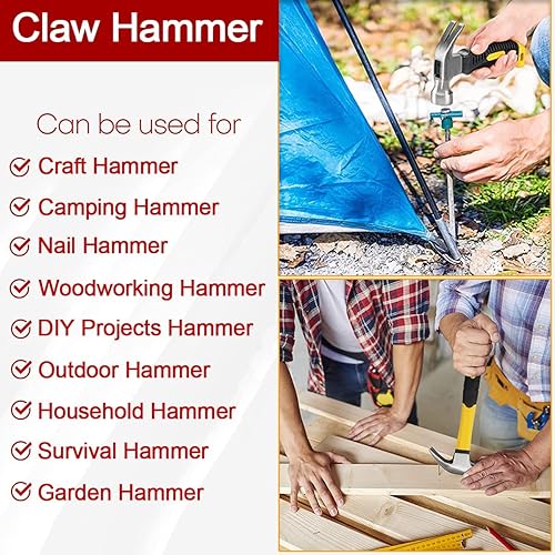 Miniatura 6 de LOSYHU Juego de 2 martillos de garra, martillo pequeño de 8 onzas y martillo de uso general de 16 onzas, martillo de campamento, martillo rebelde,