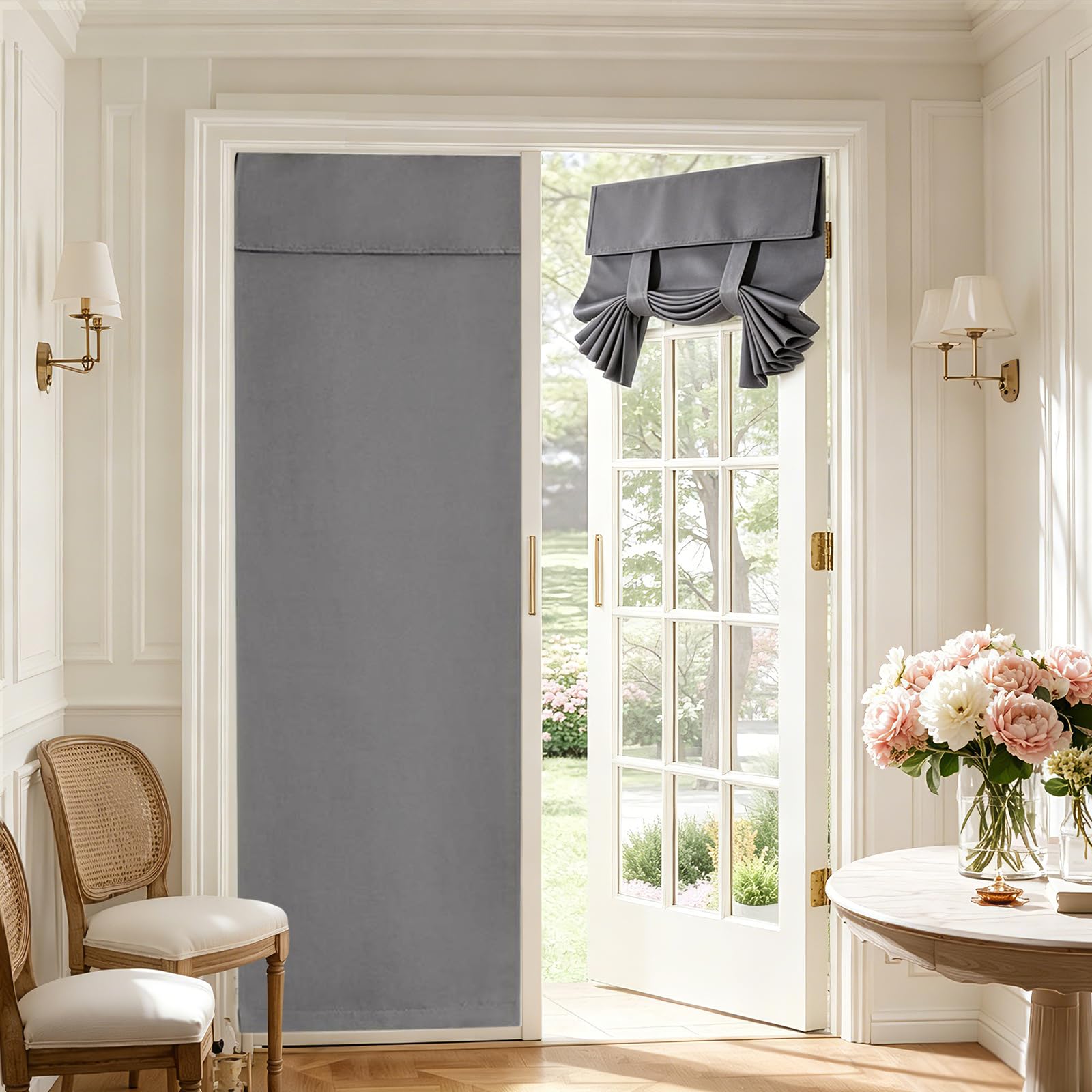 WenYa 100% Blackout French Door Curtain 26W x 68L Inch, Stick On No Drill Thermal Tie Up Privacy Window Shade for Front Door Bedroom Bathroom Living Room Glass Windows, 1 Panel (26 * 68 inch)