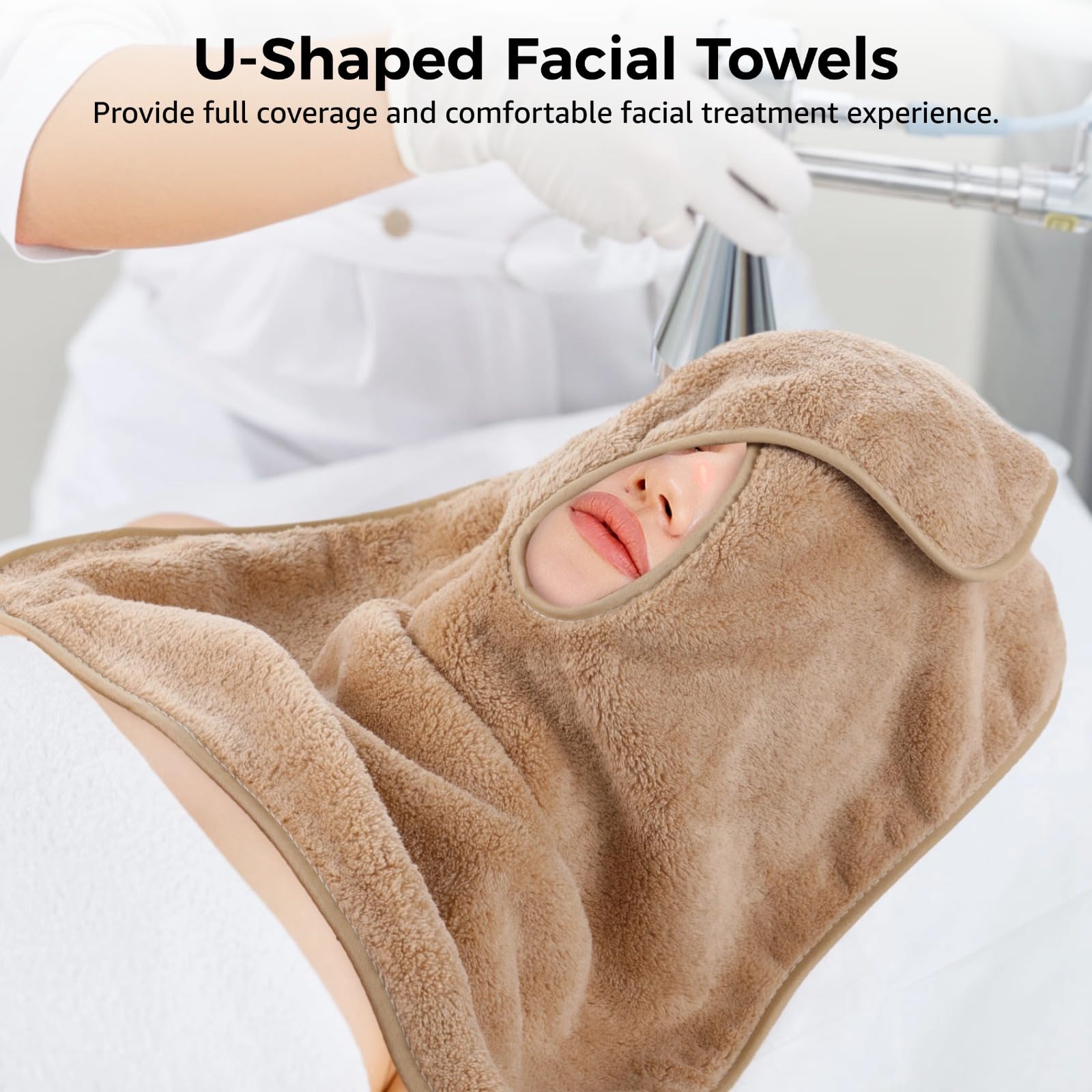 DIMEGON 12 toallas faciales en forma de U, diseño dividido, toalla de esteticista suave, toalla de limpieza de masaje de tallo facial, paño facial de forro polar coral para salones de belleza, cuidado
