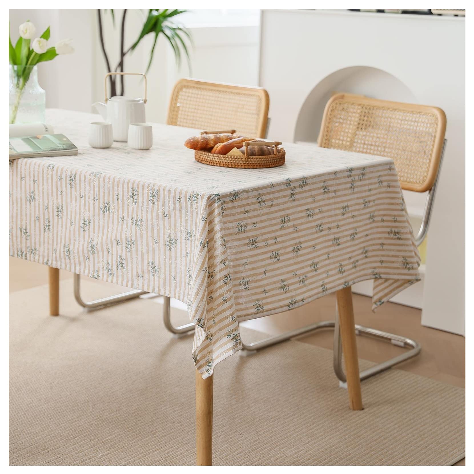 Nappe de cuisine en lin lavable de style ferme haut de gamme pour table 140x140cm