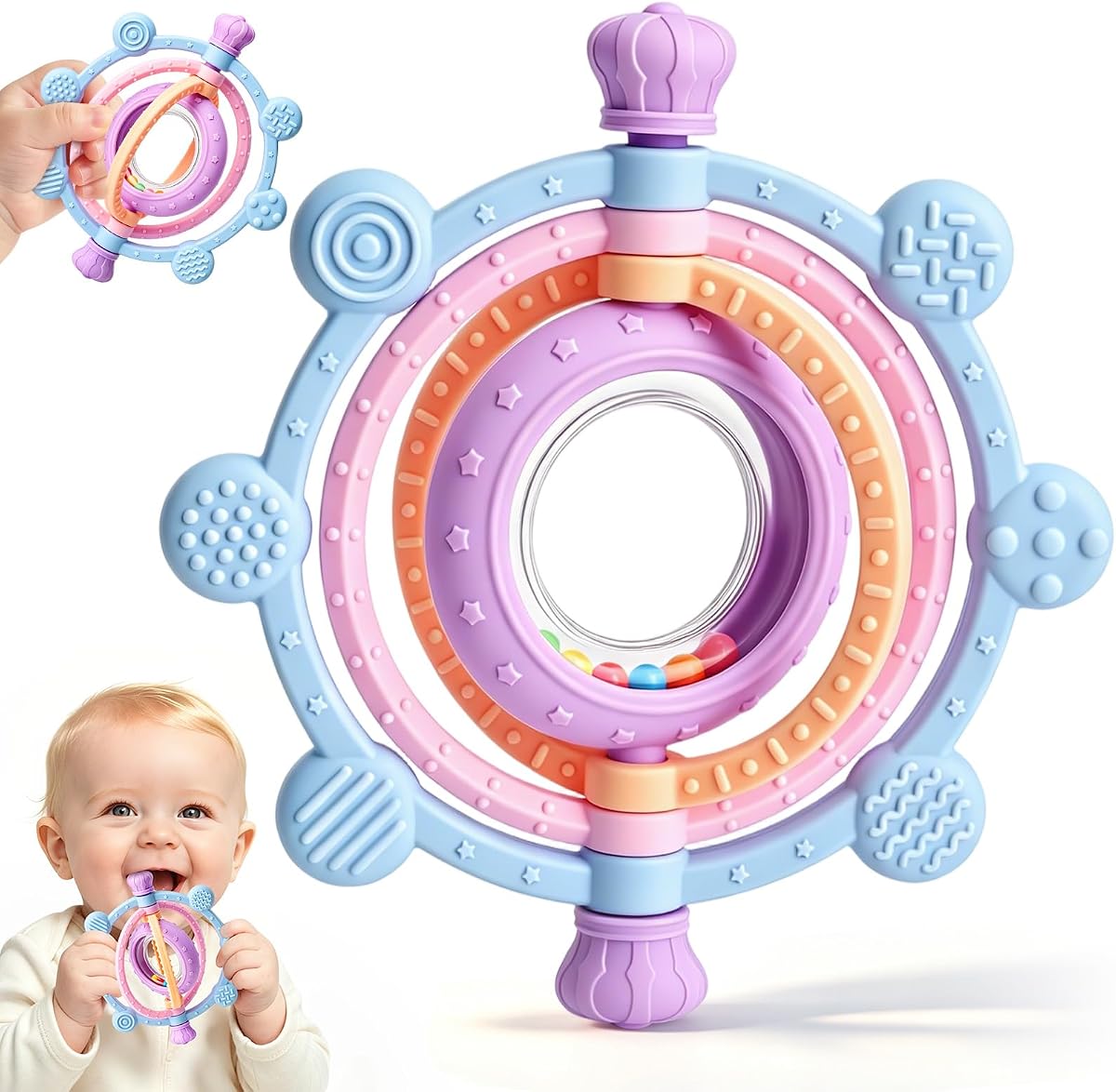 Baby Teething Ring Toys 3-6 6-12 Months, Silicone Teether Rattle Toys | BPA Free, Baby Chew Toys for Sucking Needs & Teething Relief, Shower Gifts for Newborns Infants