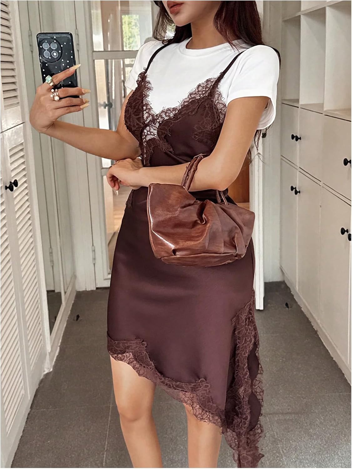 Verdusa Women's Lace Satin Brunch Dresses Asymmetrical Cami Dress Concert Outfits - Image 2