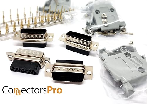 Miniatura 5 de 4 juegos de engarzado tipo DB15 macho + capuchas de plástico + pasadores D-Sub 15 pines Crimp On Kit de conector 4 DB15 macho + 4 capuchas + 60 pines