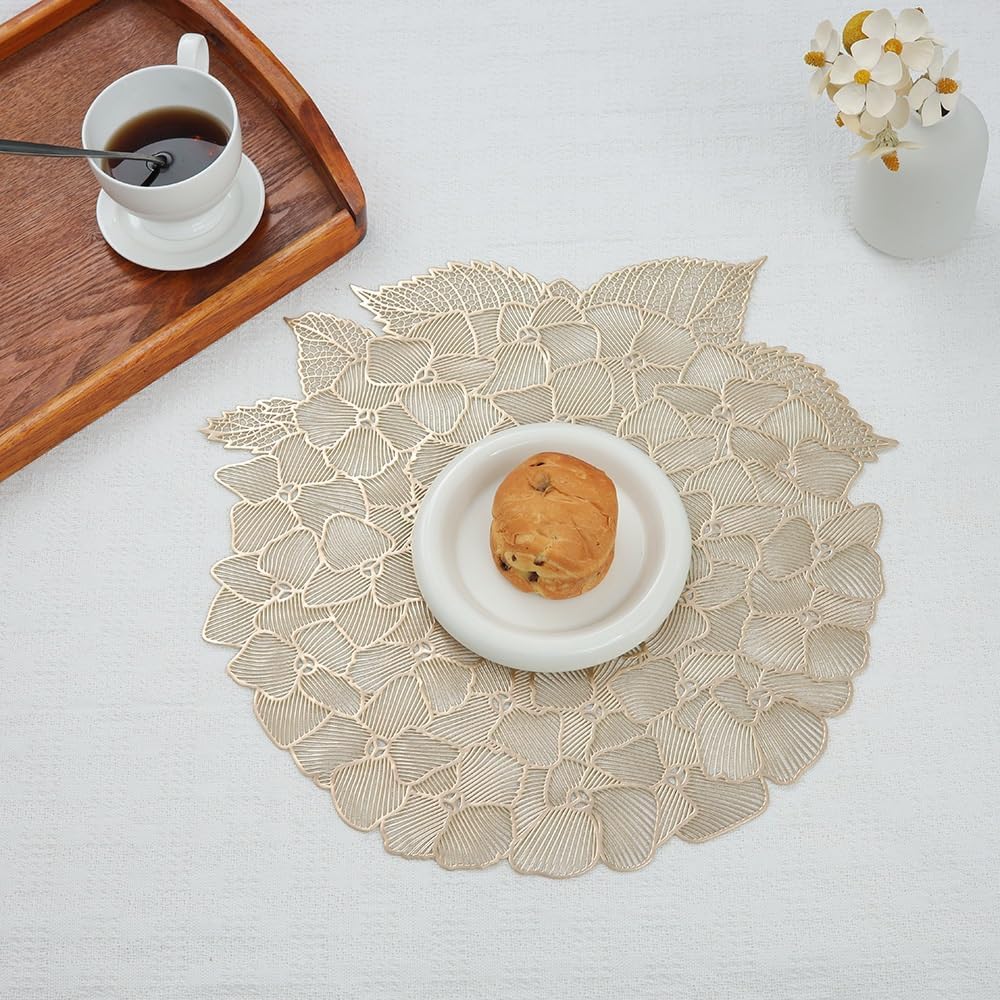 Placemat Hollow Round Waterproof Non-Slip Insulation Mat Table Mat Coaster for Kitchen Dining Room(Gray)