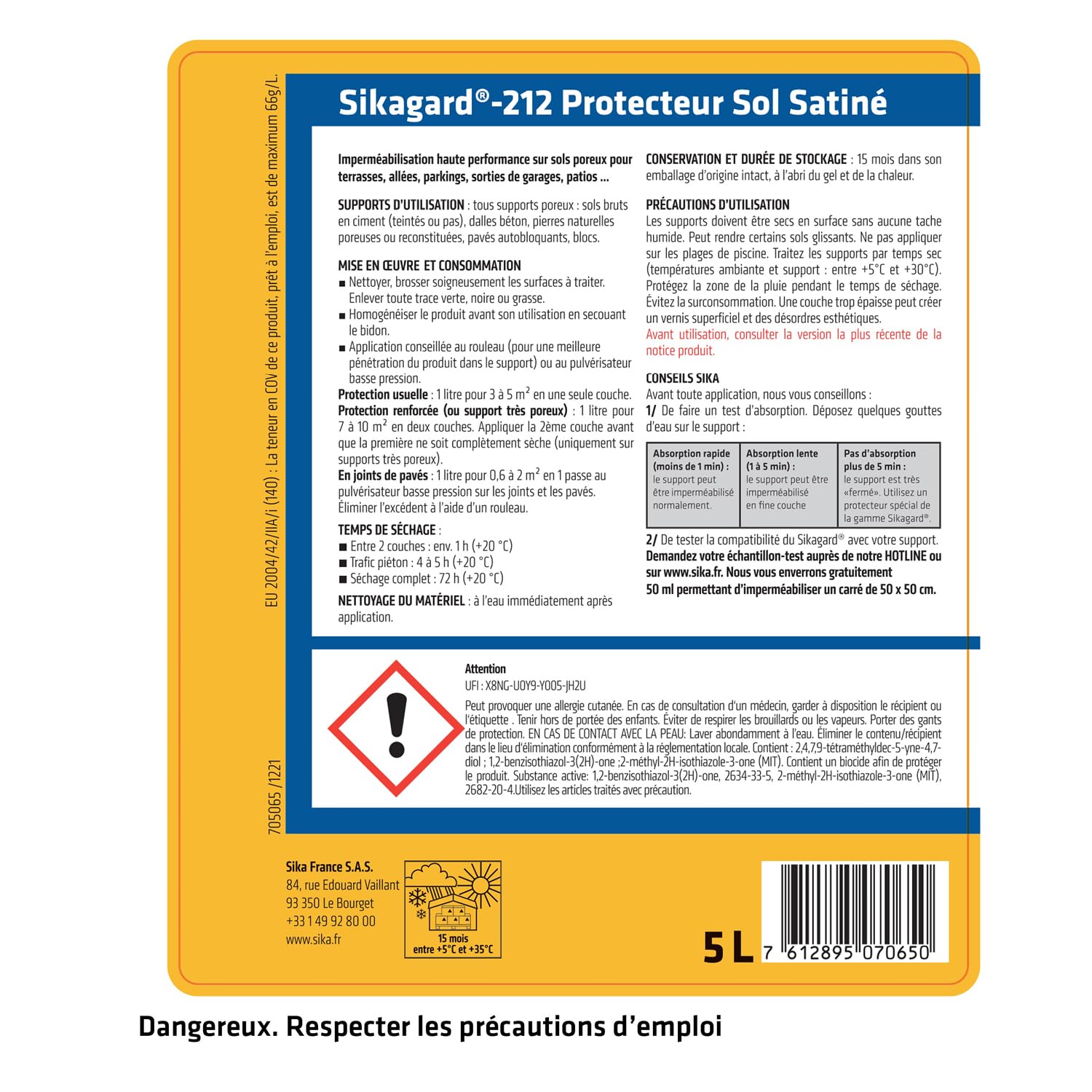 SIKA - Hydrofuge et durcisseur de joints de sable - Sikagard 212-5L