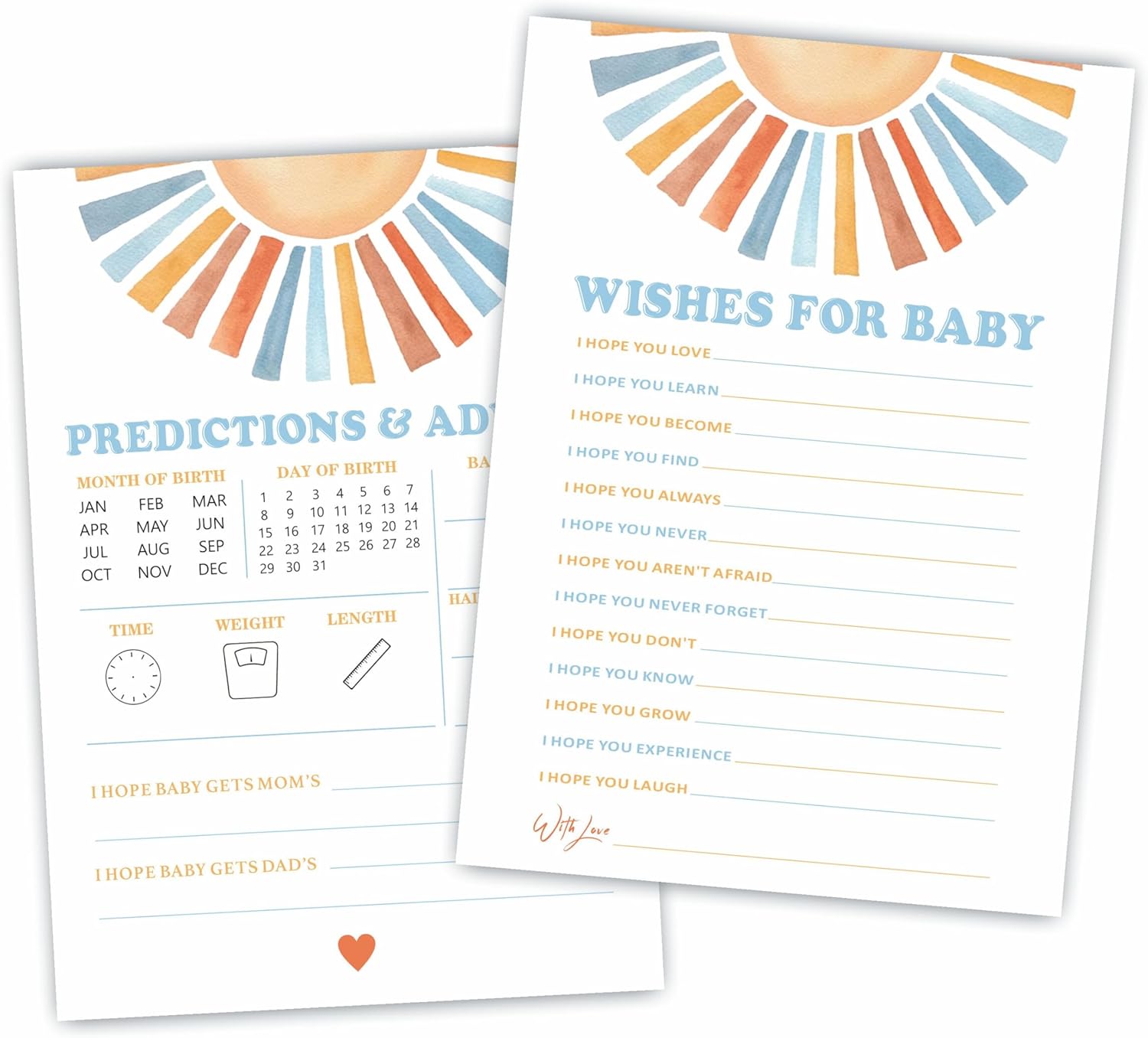 The Price is Right & Advice for The New Parents Theme Baby Shower Game Activities-30 Watercolor Sunshine Game Cards(5”x7”)-Baby Shower Party Supplies & Decorations for Boys & Girls-A03