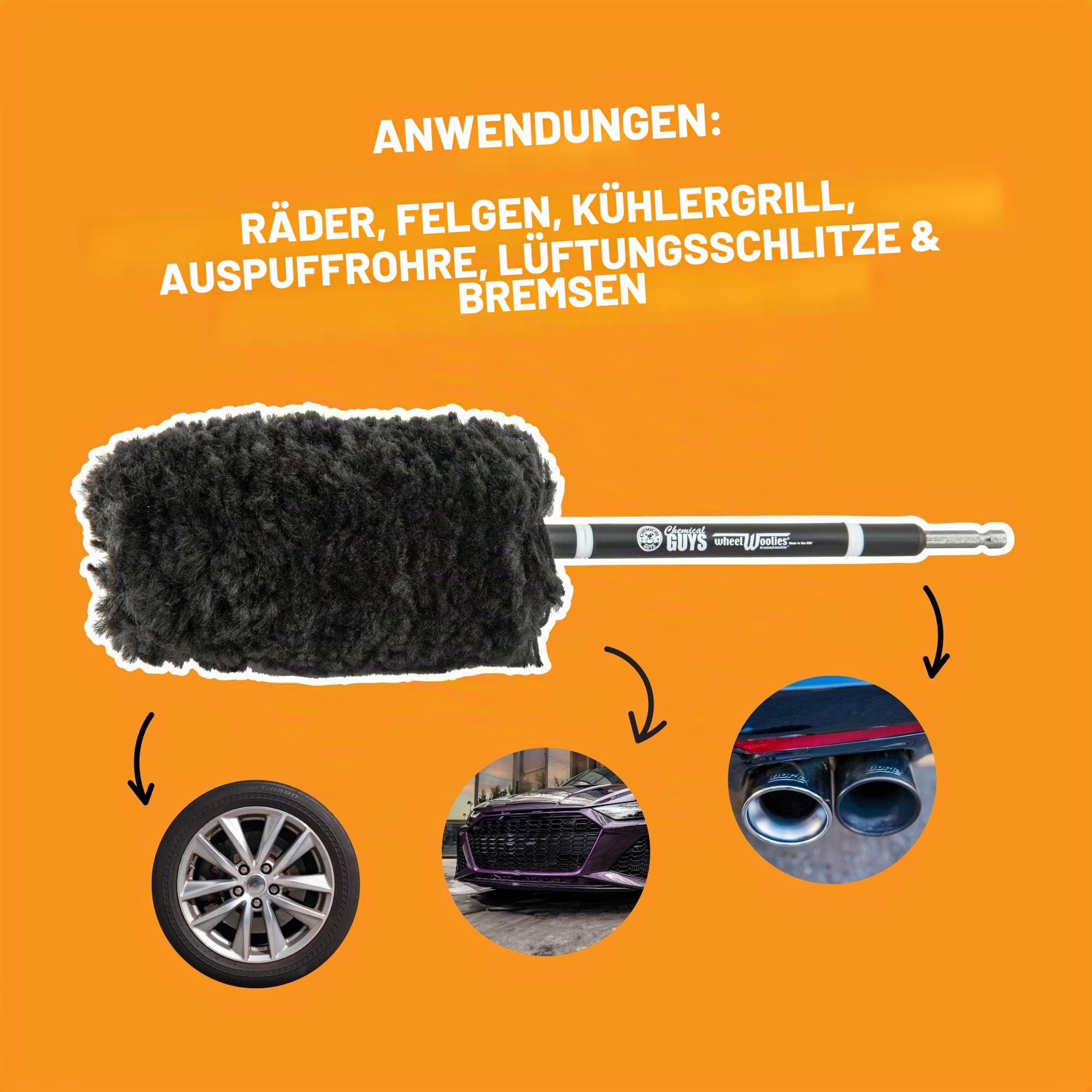 Chemical Guys ACC401 Power Woolie Mikrofaser-Radbürste mit Bohreradapter
