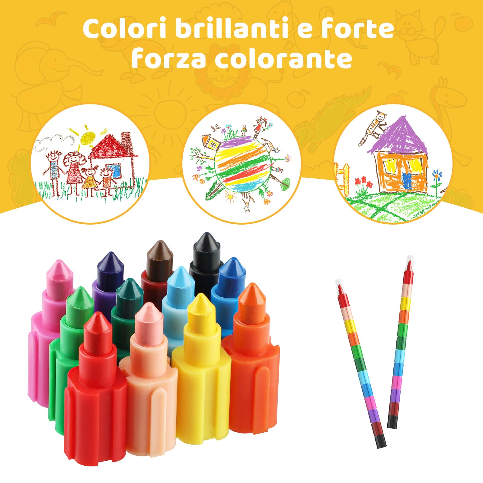 12 Pastelli per Bambini Impilabili fai-da-te,Pastelli a Cera Impilabili Arcobaleno,Matite Colorate impilabili,Set di Pastelli Colorati per Cancelleria creativa,Regalo festa