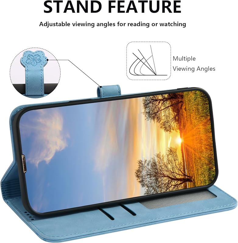 Vaitasy Samsung Galaxy A34 5G Kék Macskás Tok - PU Bőr Flip Védőtok Mágneses Zárral, Kártyatartóval és Állvánnyal, Prémium Telefontok