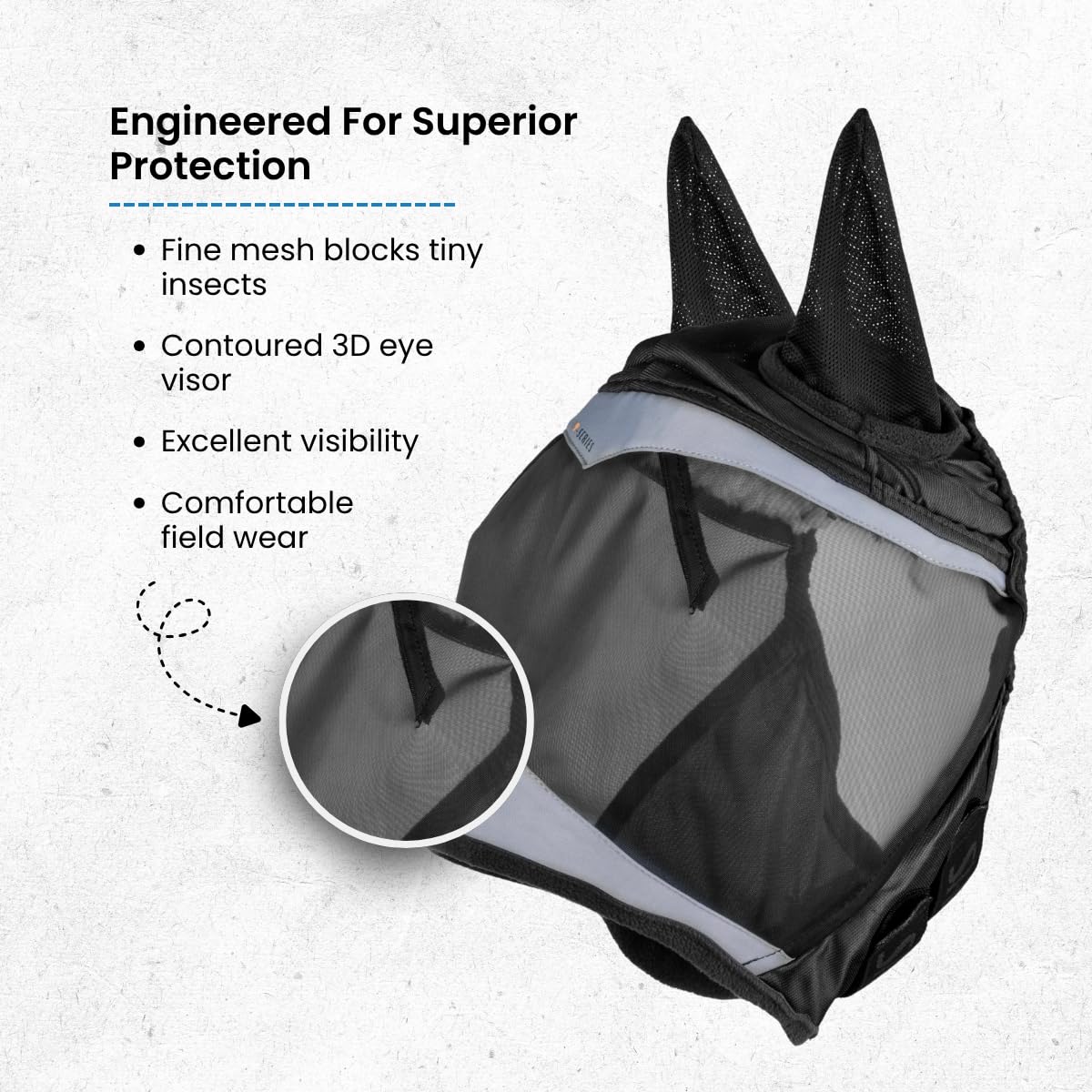 Shires FlyGuard Pro - Máscara de malla fina con orejas, color negro azabache